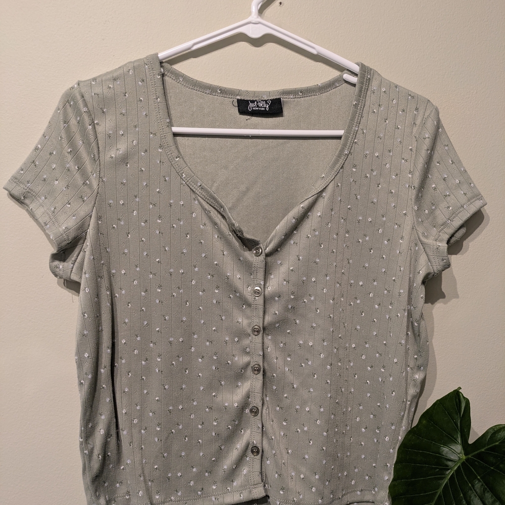 Sage Green Crop Button Down Shirt